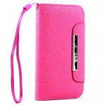 Wholesale LG Optimus L70 Flip Leather Wallet Case with Strap (Hot Pink)